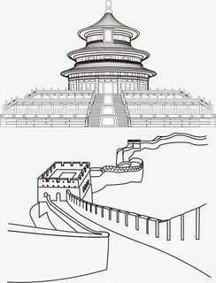 矢量手绘建筑免抠