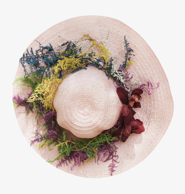 卡其色度假花草装饰女士沙滩帽实免抠