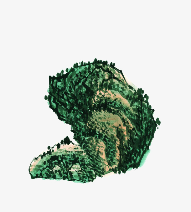 绿色水墨山脉免抠