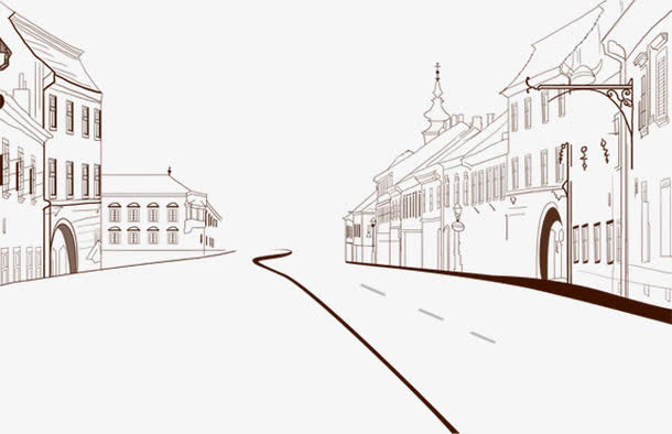 手绘法国街道建筑免抠