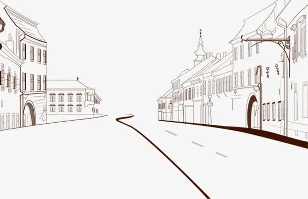 手绘法国街道建筑免抠