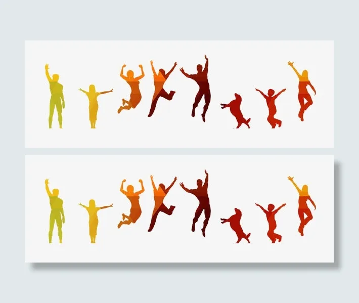 彩色跳跃人群剪影免抠