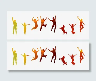 彩色跳跃人群剪影免抠