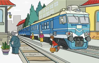 卡通插图火车站站台免抠