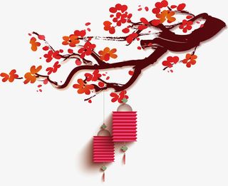 红色中国风花枝灯笼免抠