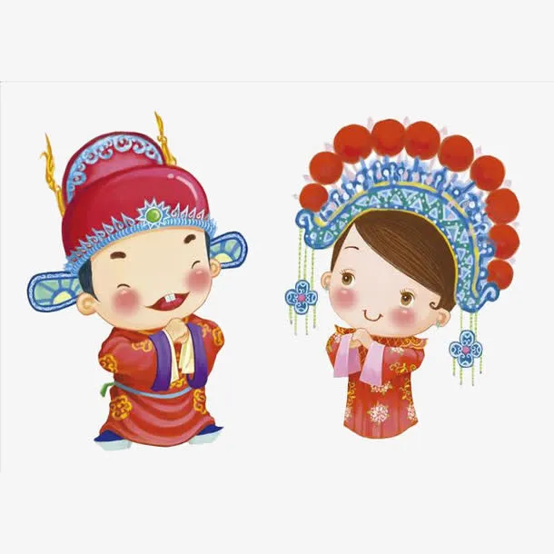 卡通中国风新郎新娘免抠