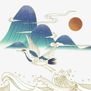 手绘仙鹤中国风免抠