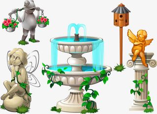 矢量卡通喷泉雕塑免抠