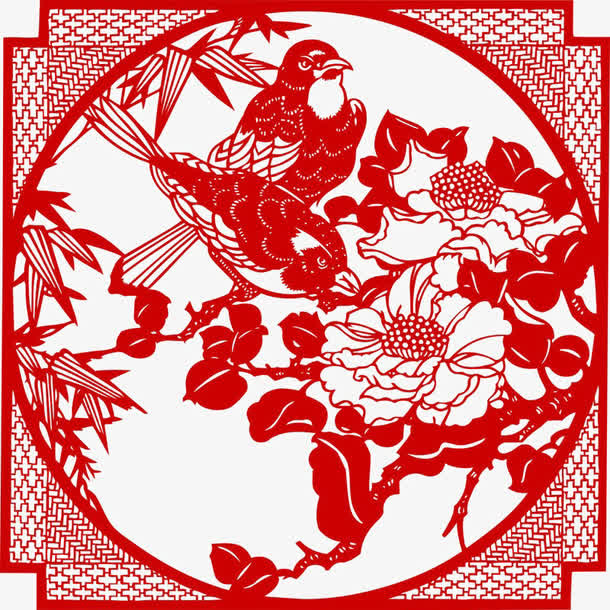 牡丹花装饰图案剪纸花纹免抠