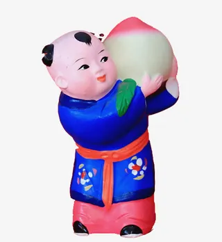 泥塑献桃童子免抠