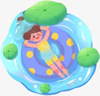 夏天女孩水里乘凉避暑免抠