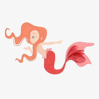卡通红色美人鱼矢量图免抠