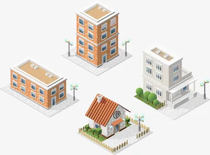 矢量立体房屋模型免抠
