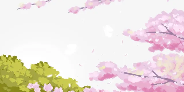 春天樱花绿叶春天素材免抠手绘/卡通手绘元素 春天樱花绿叶春天素材免抠手绘/卡通手绘元素