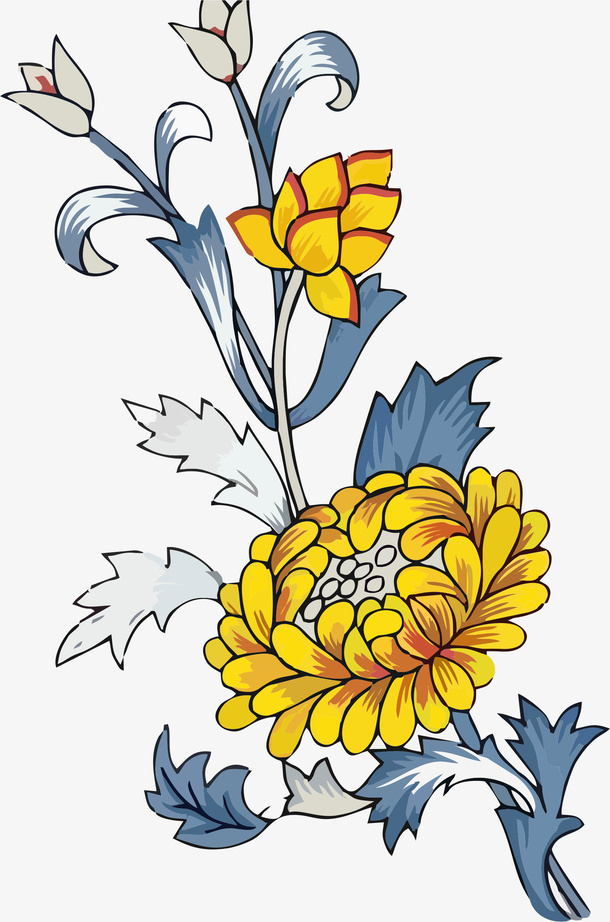 手绘中秋节菊花花朵元素免抠