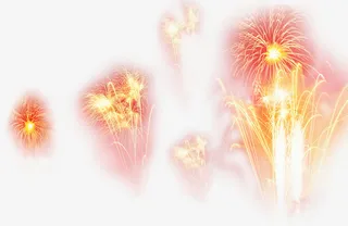 红色烟花天空党建七夕免抠