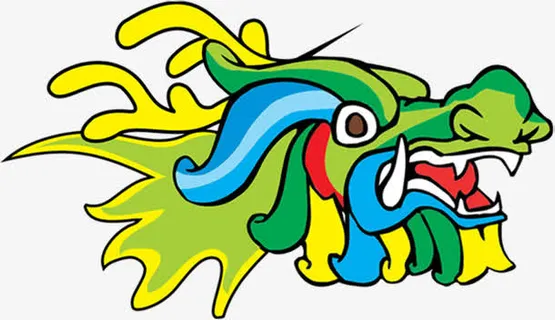 彩色龙头端午节划龙舟免抠