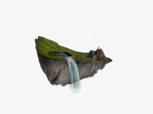 悬空的岛屿和瀑布免抠