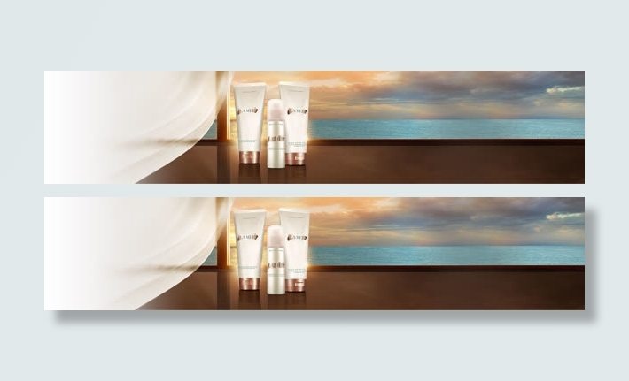 护肤品三件套海边背景素材