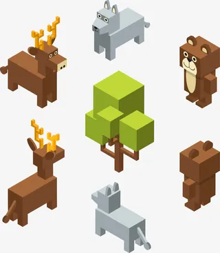 矢量手绘乐高积木动物免抠