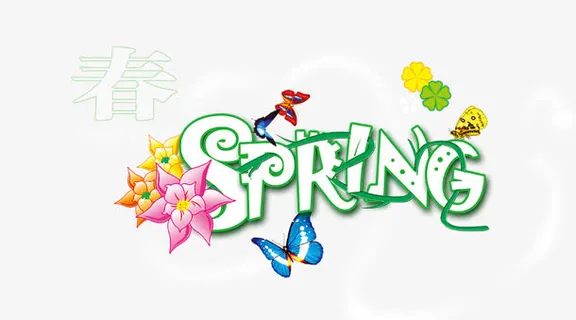 春天手绘花机蝴蝶免抠