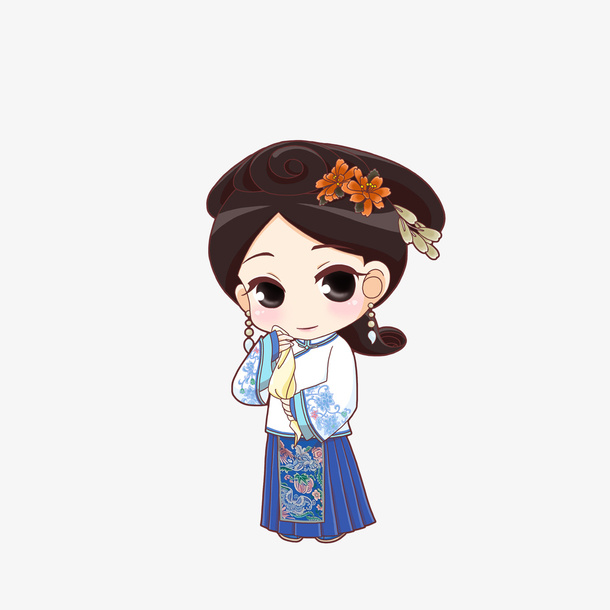 卡通手绘古代格格素材免抠
