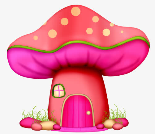 圆点蘑菇卡通童话房子免抠