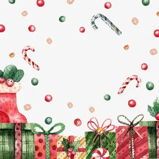 水彩绘圣诞节礼盒和礼物矢量图免抠