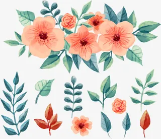 涂鸦油画植物叶子花朵免抠