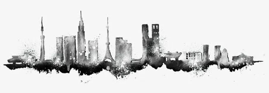 水墨城市手绘免抠