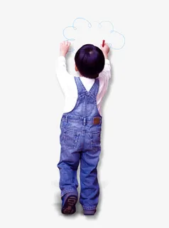 画画的小孩背影素材免抠