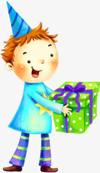 卡通小孩送礼物六一儿童节免抠