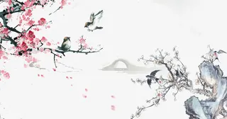 中国风水墨桃花飘免抠