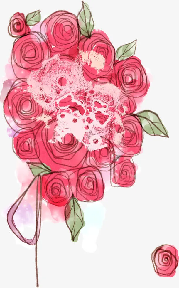 手绘粉色玫瑰花免抠