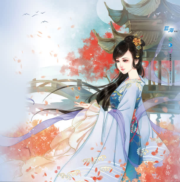 蓝色衣服忧郁女子免抠