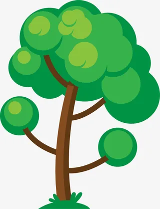春天卡通绿色大树免抠