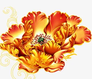 彩绘金色盛开花朵免抠