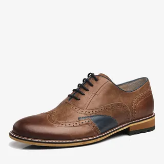 雕花布洛克真皮鞋轻质布洛克免抠