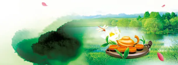 茶文化中国古典水墨式背景banner
