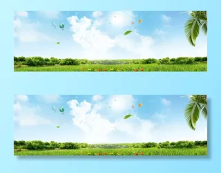 春天踏青自然风光大气蓝色banner高清