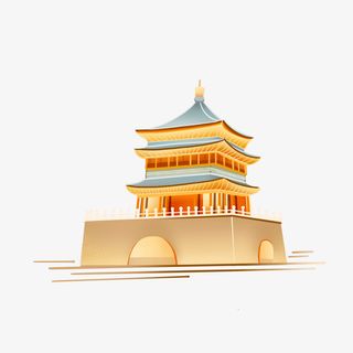 中式手绘塔楼装饰免抠