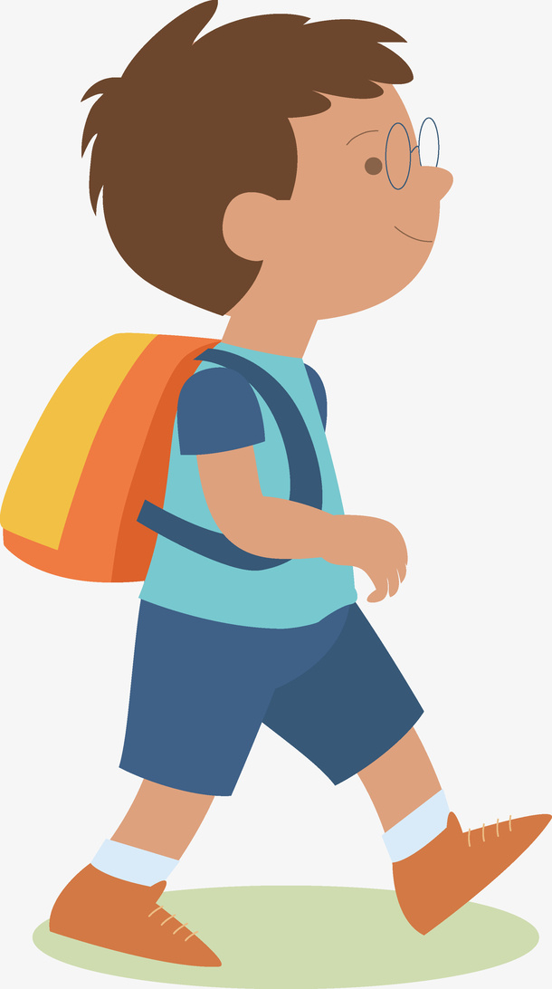 矢量手绘上学路上的戴眼镜儿童素免抠手绘/卡通卡通元素