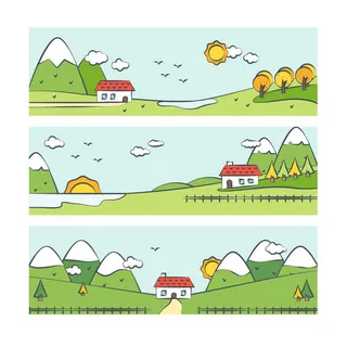 风景卡通手绘免抠