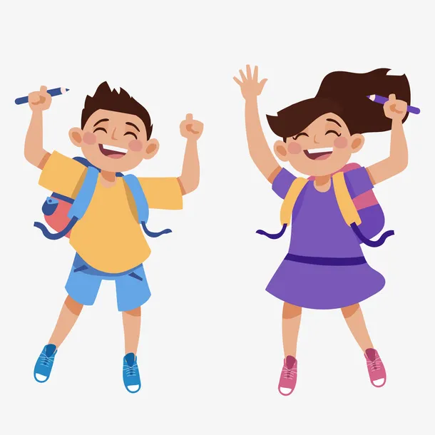 手绘学校学生开心插画免抠