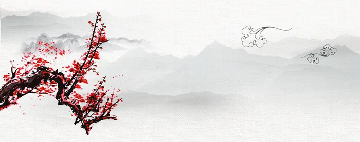中国风梅花水墨远山背景高清