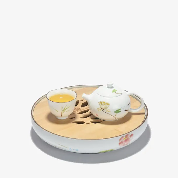 纯手绘荷藕茶盘免抠