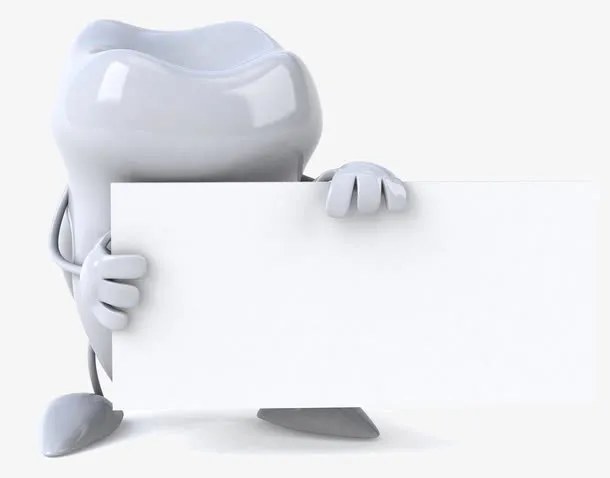 拿着空白卡片的牙齿3D小人免抠