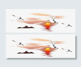 矢量白鹤落日免抠