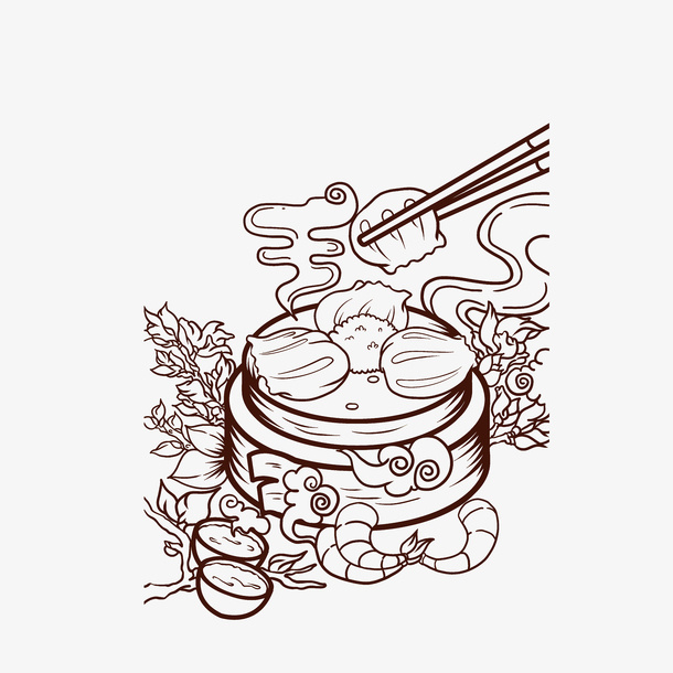 简笔手绘虾饺早点素材免抠
