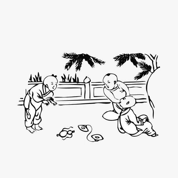 古代玩耍的孩子免抠